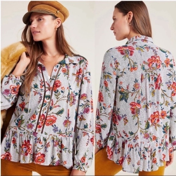 Anthropologie Maeve Janie Flounced Peasant Blouse Size 4 - Picture 1 of 12
